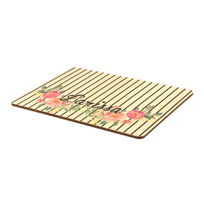 Personalized sublimation blank placemat with black stripes and floral design