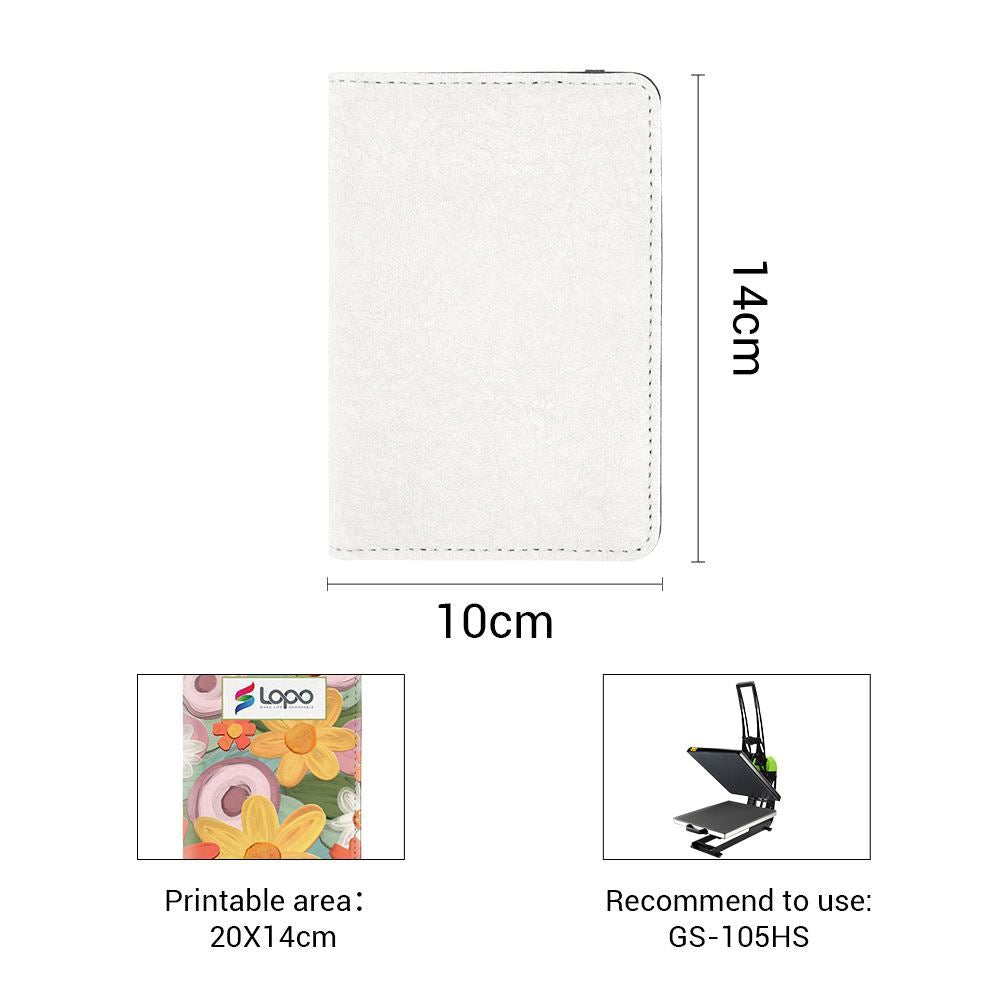 White Sublimation Blank Poly PU Passport Cover with 20x14cm printable area, recommended for use with GS-105HS heat press machine.