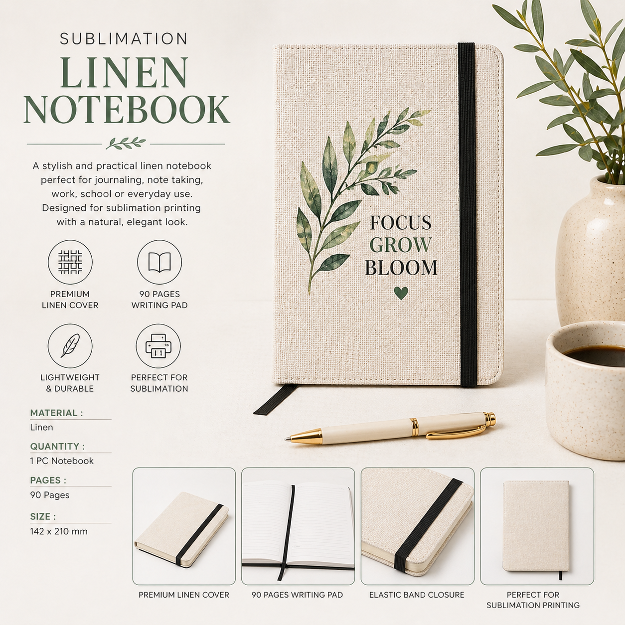 Linen Notepad A6 - Plain paper