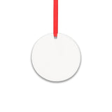 Blank round sublimation ornament with red ribbon for custom printing or laser engraving