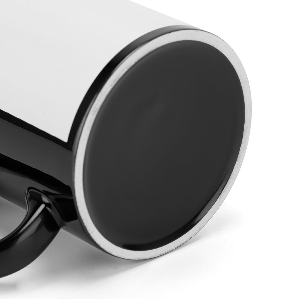 Close-up of blank black ceramic mug, ideal for sublimation printing and laser engraving