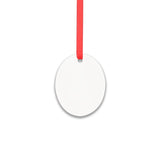 Blank oval sublimation ornament with red ribbon, ideal for laser engraving and crafts