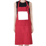 Red adult apron with front pocket and blank panel for sublimation or laser engraving.