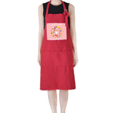 Red sublimation blank adult apron with front pocket, customizable for laser engraving or printing