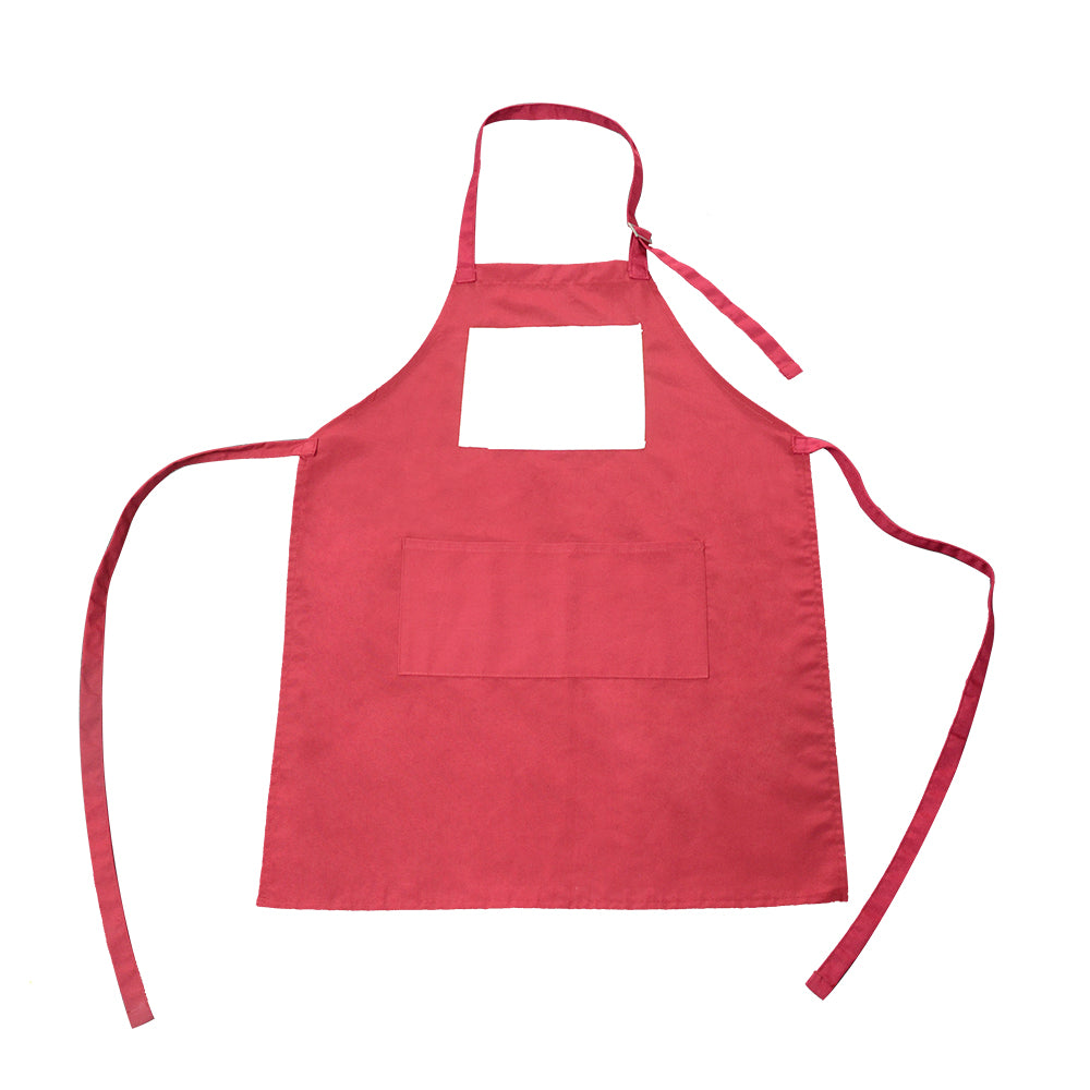 Red adult apron with front pocket, blank for sublimation or laser engraving