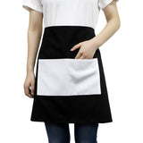 Adult black waist apron with large white sublimation pocket, ideal for laser engraving