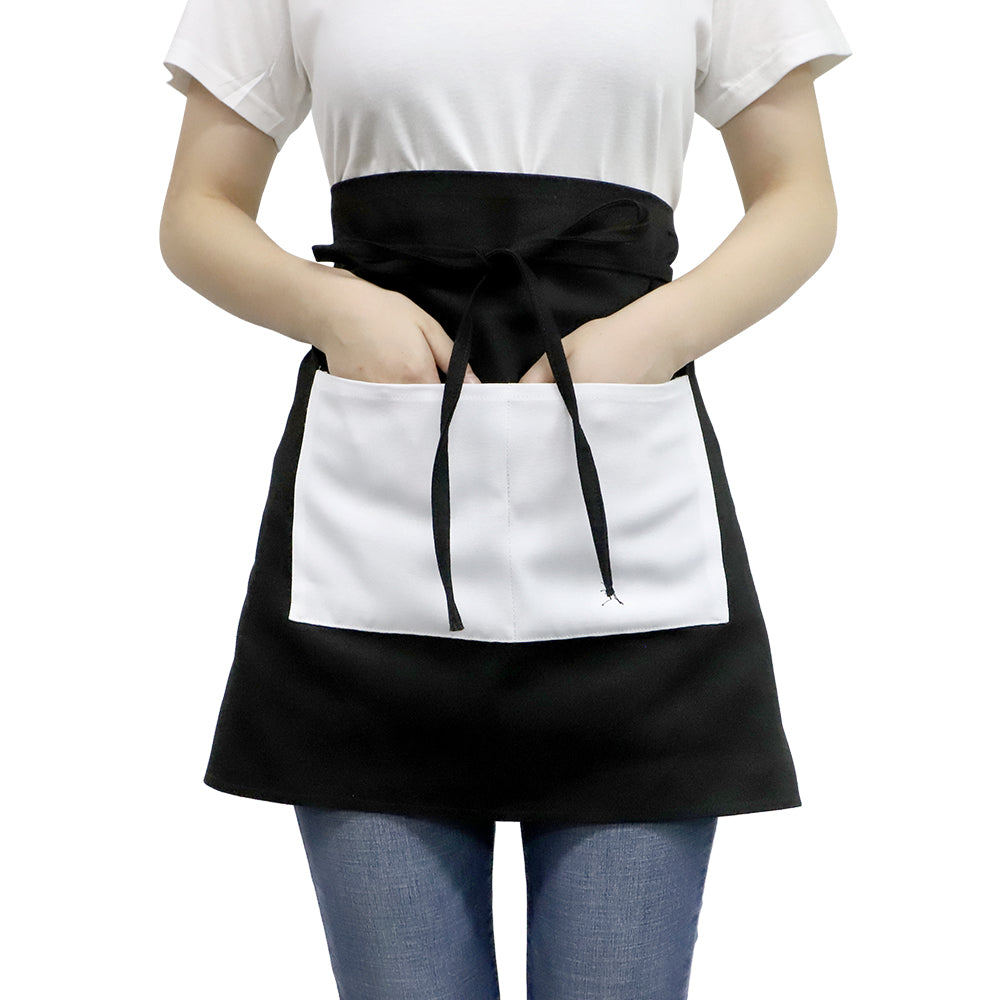 Black adult waist apron with front pocket, blank for sublimation or laser engraving
