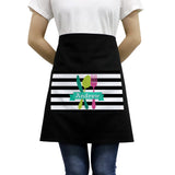 Black adult waist apron with striped pocket for sublimation or laser engraving, worn by model