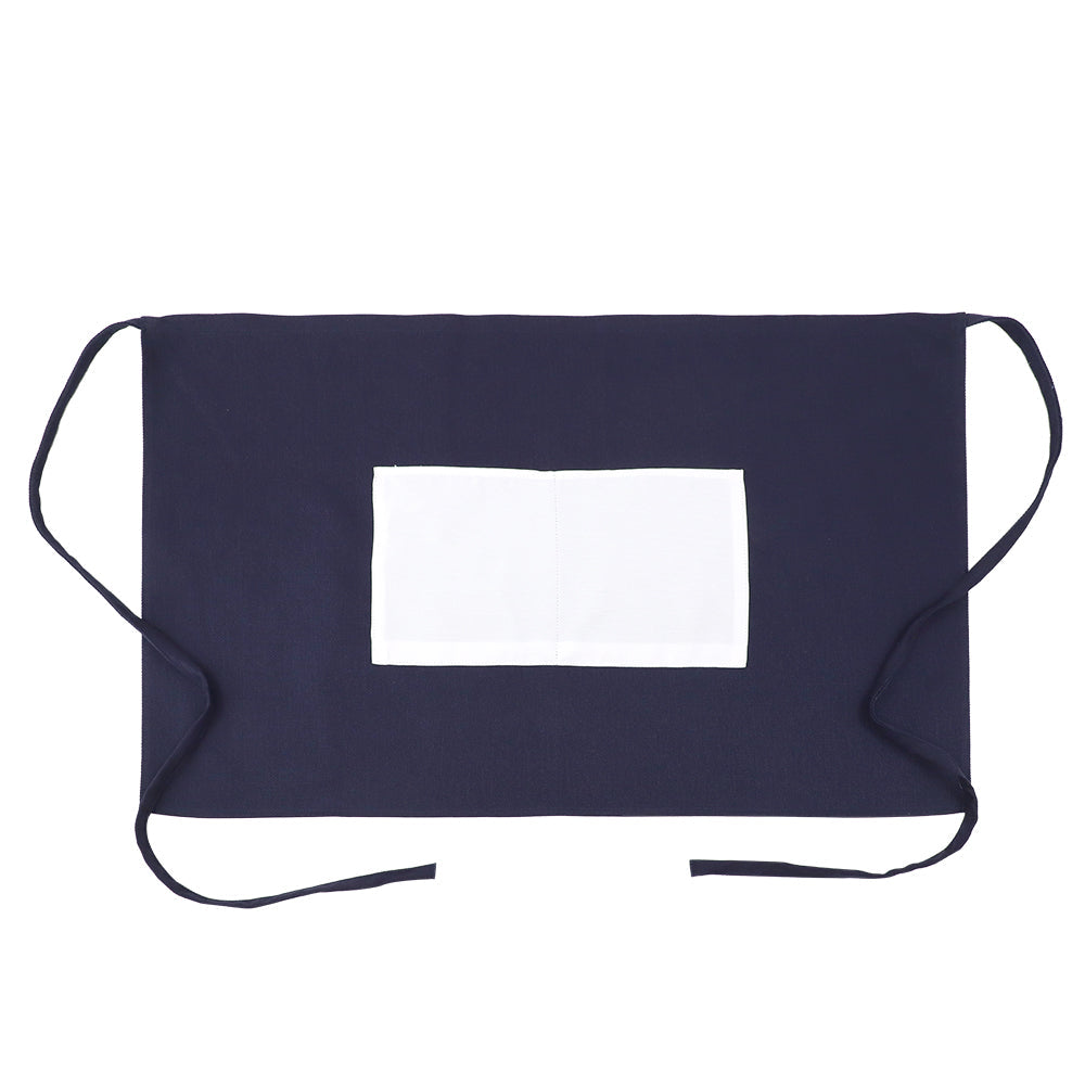 Blue adult waist apron with front white pocket, blank for sublimation or laser engraving.
