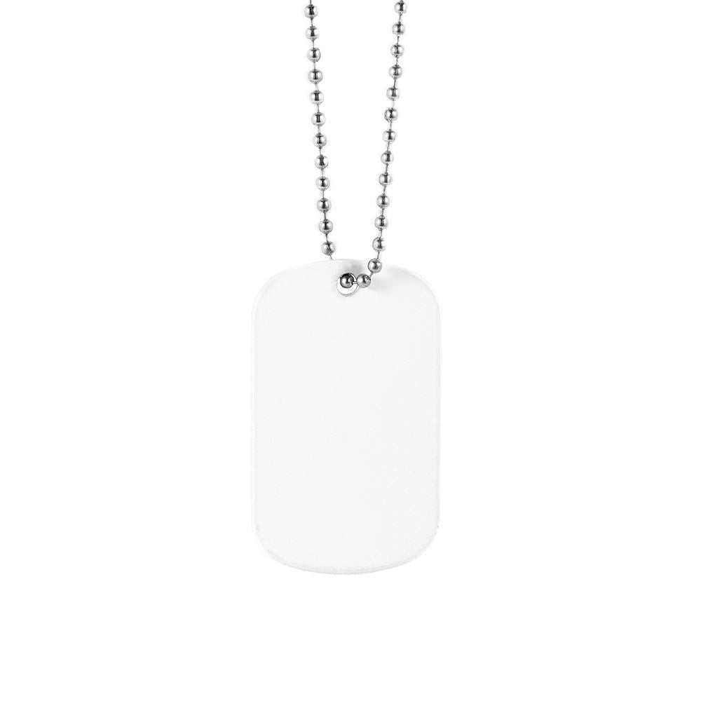 Blank aluminium ID tag necklace with silver ball chain for sublimation or laser engraving