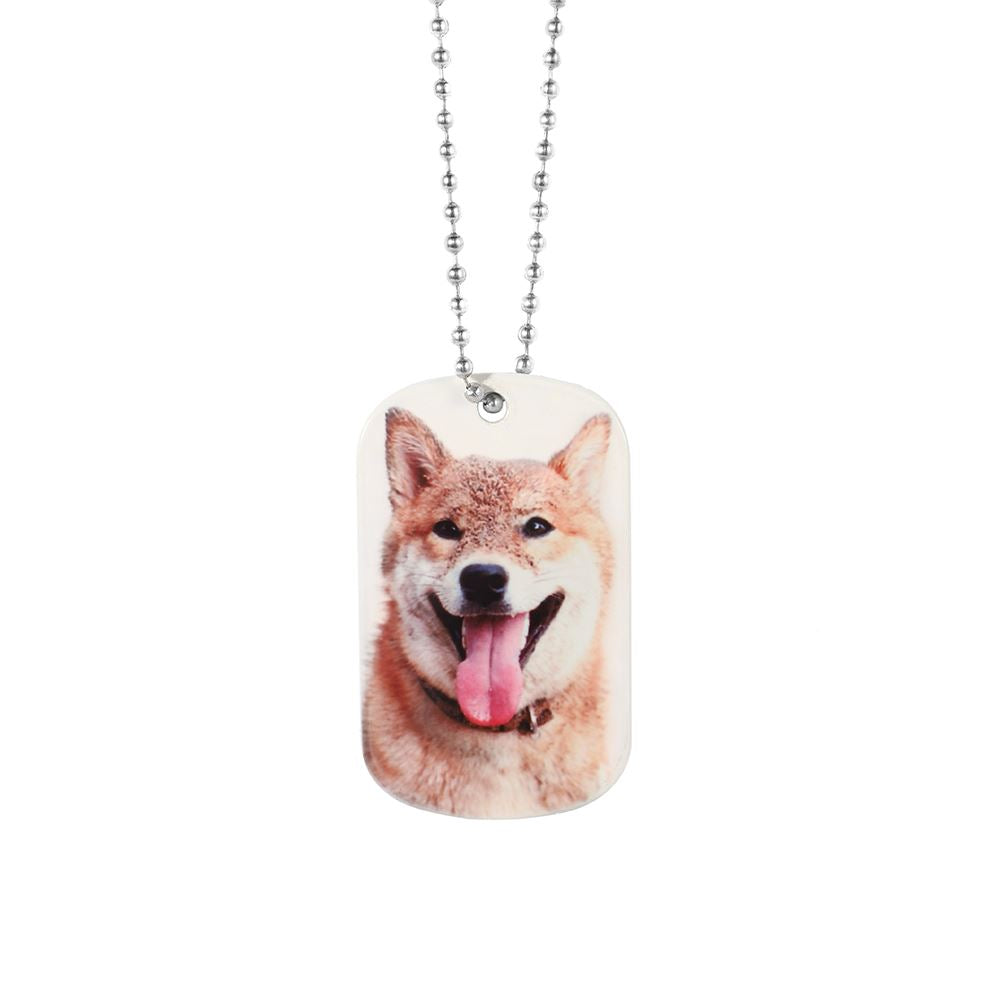 Aluminium sublimation blank ID tag necklace with printed dog image, ideal for engraving