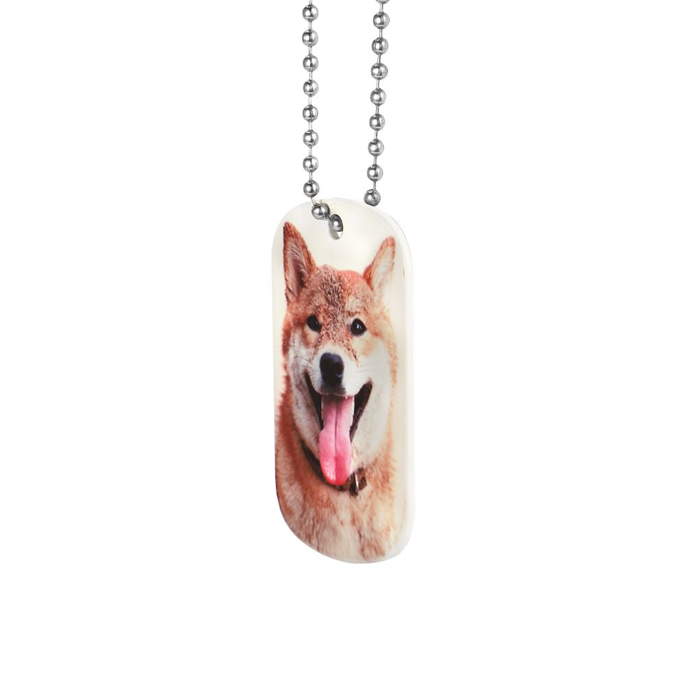 aluminium printable ID tag necklace with dog photo, sublimation and laser engravable blank