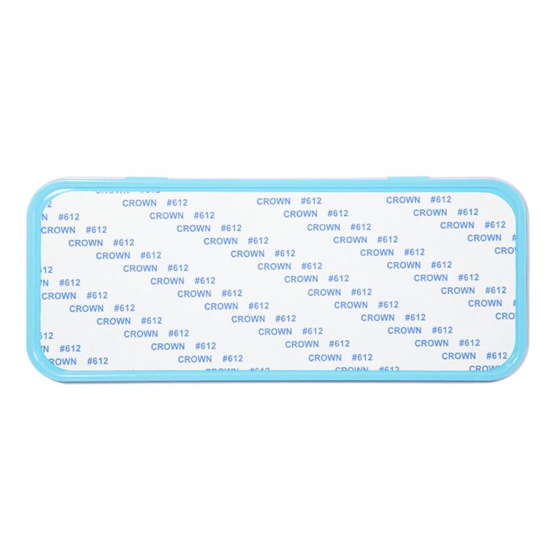 Blue rectangular metal tin blank for sublimation or laser engraving on white background