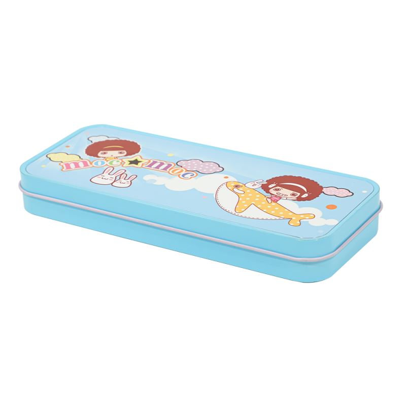 Blue metal stationery tin with cartoon design, ideal for sublimation or laser engraving projects
