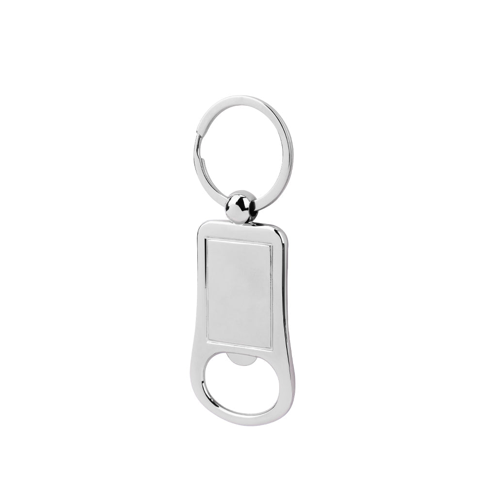 Blank metal bottle opener keyring for sublimation and laser engraving on white background