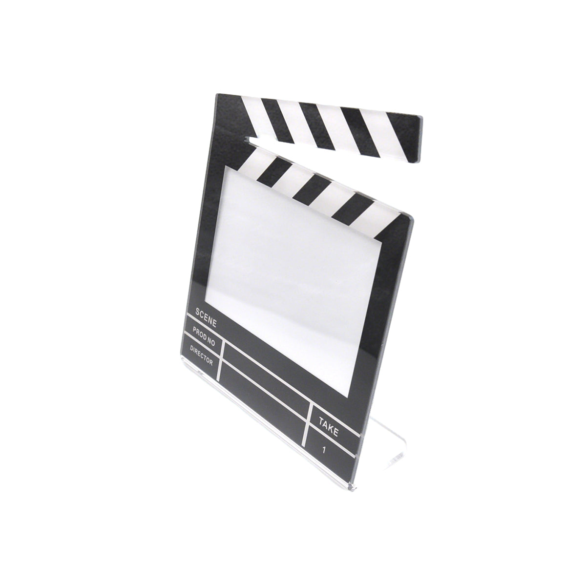 Side view of triangular acrylic clapperboard photo panel, ideal for sublimation printing and personalised photo frame gifts.