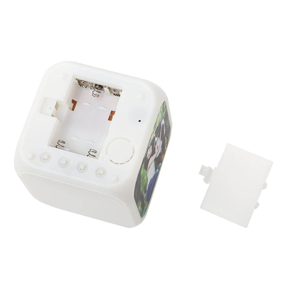 Sublimation blank digital LED alarm clock with open battery compartment and removable cover