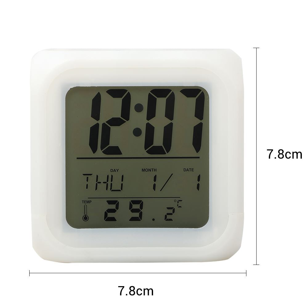 Blank digital LED alarm clock for sublimation, white square design, 7.8cm x 7.8cm, with temperature and date display