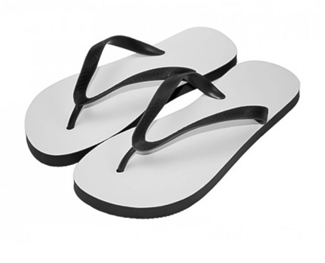 Blank white sublimation flip flops with black straps for heat press printing or laser engraving
