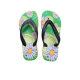 Green sublimation flip flops with daisy pattern, suitable for printing and engraving