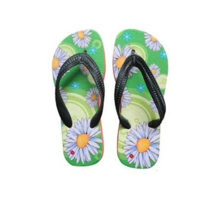 Green sublimation flip flops with daisy pattern, suitable for printing and engraving