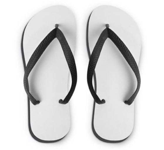 Blank white sublimation flip flops with black straps for printing and laser engraving