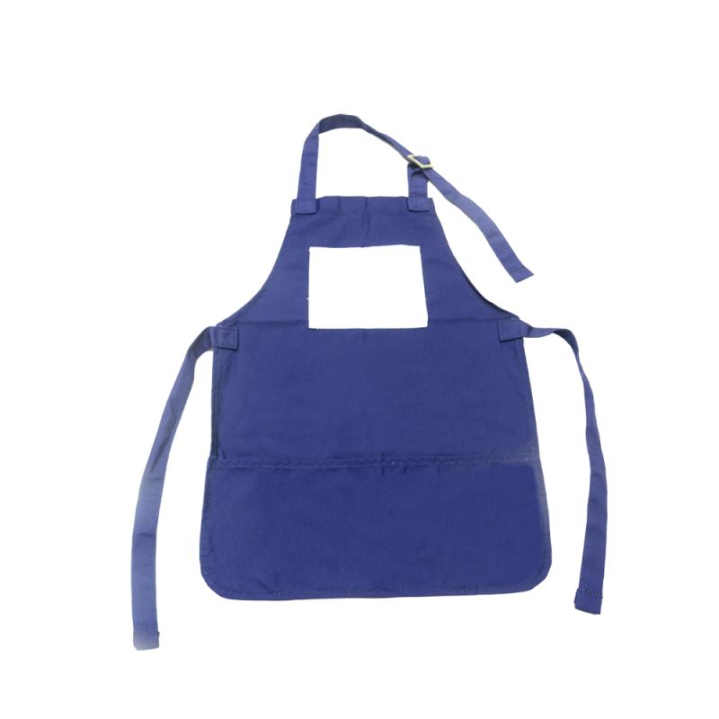 Blue kids sublimation blank apron with adjustable strap, ideal for printing or laser engraving