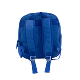 Kids blue sequin backpack blank with adjustable straps, sublimation ready, rear view