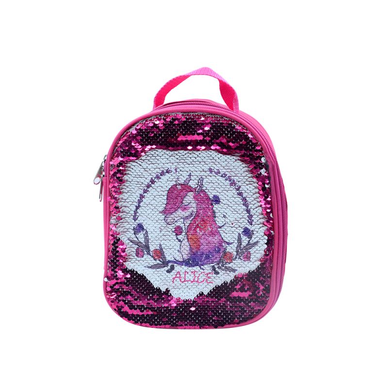 Kids pink sequin lunch bag blank for sublimation, unicorn design, suitable for custom printing