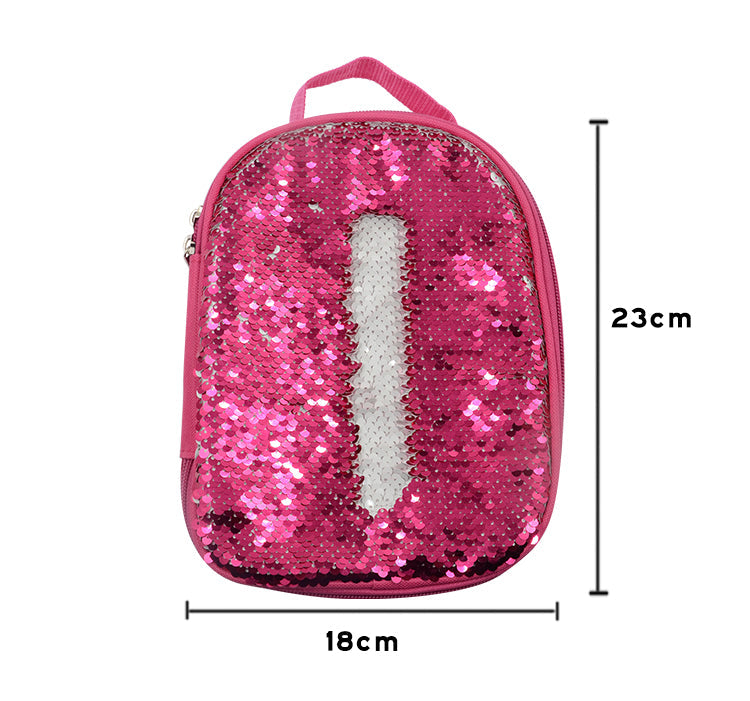 Kids pink sequin lunch bag blank for sublimation, 18x23cm, with handle and sparkly surface