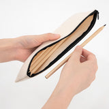 Blank linen cosmetic pouch for sublimation or laser engraving, held open with pencils inside