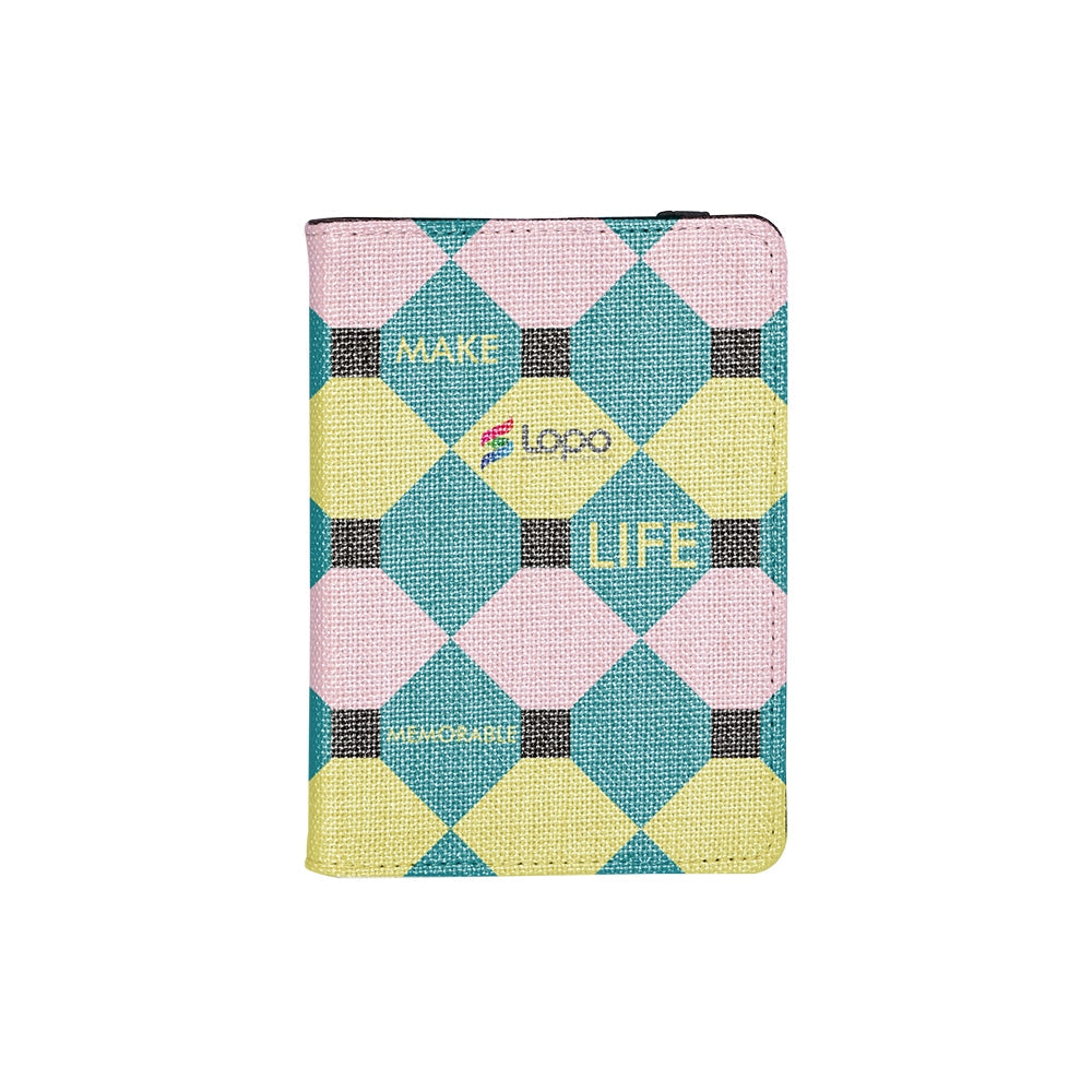 A6 linen notepad with pastel geometric pattern, suitable for sublimation or laser engraving.