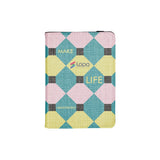 A6 linen notepad with pastel geometric pattern, suitable for sublimation or laser engraving.