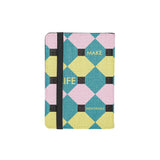 A6 linen notepad with colorful geometric pattern, suitable for sublimation or laser engraving.