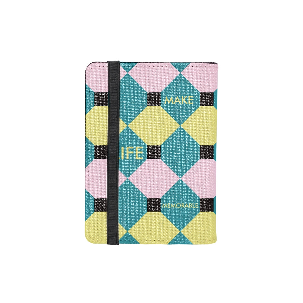 A6 linen notepad with colorful geometric pattern, suitable for sublimation or laser engraving.