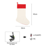 Blank linen red Christmas stocking for sublimation, 45x30cm, with heat press and settings.