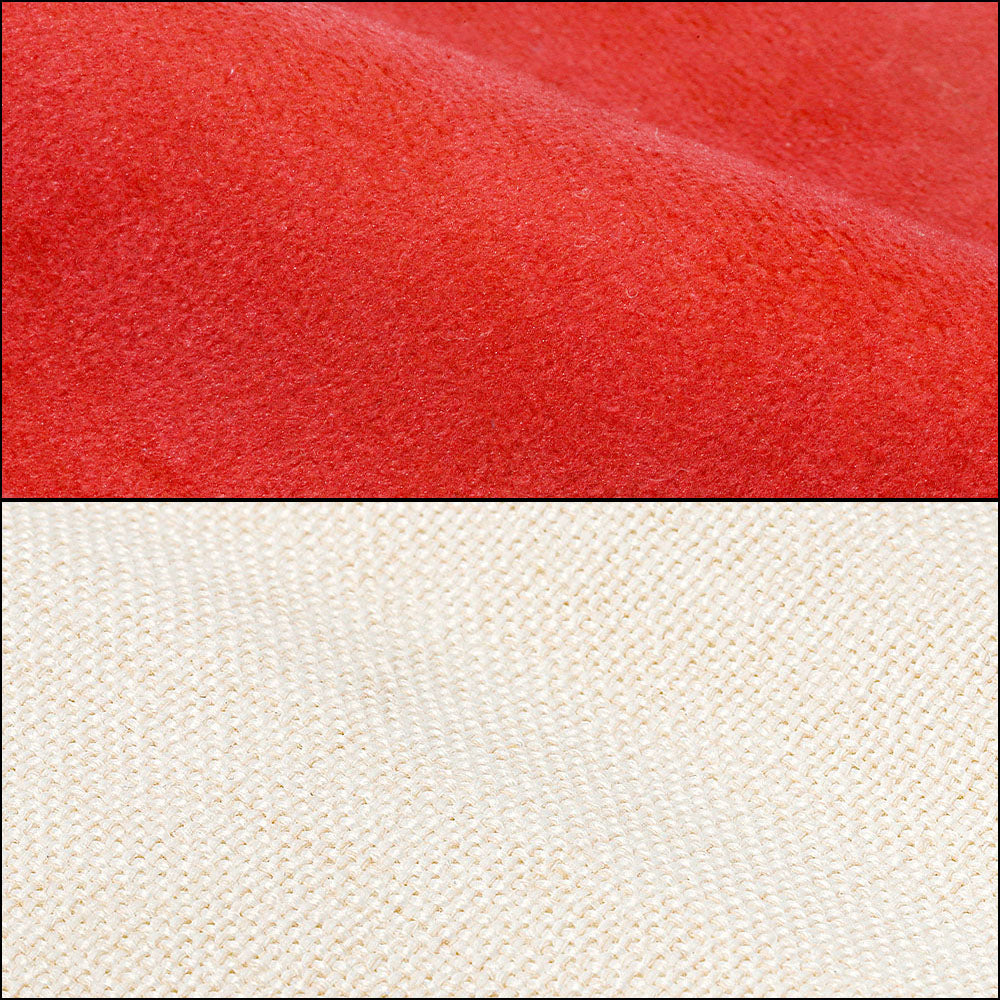 Close-up of red linen and white textured fabric, suitable for sublimation and laser engraving.