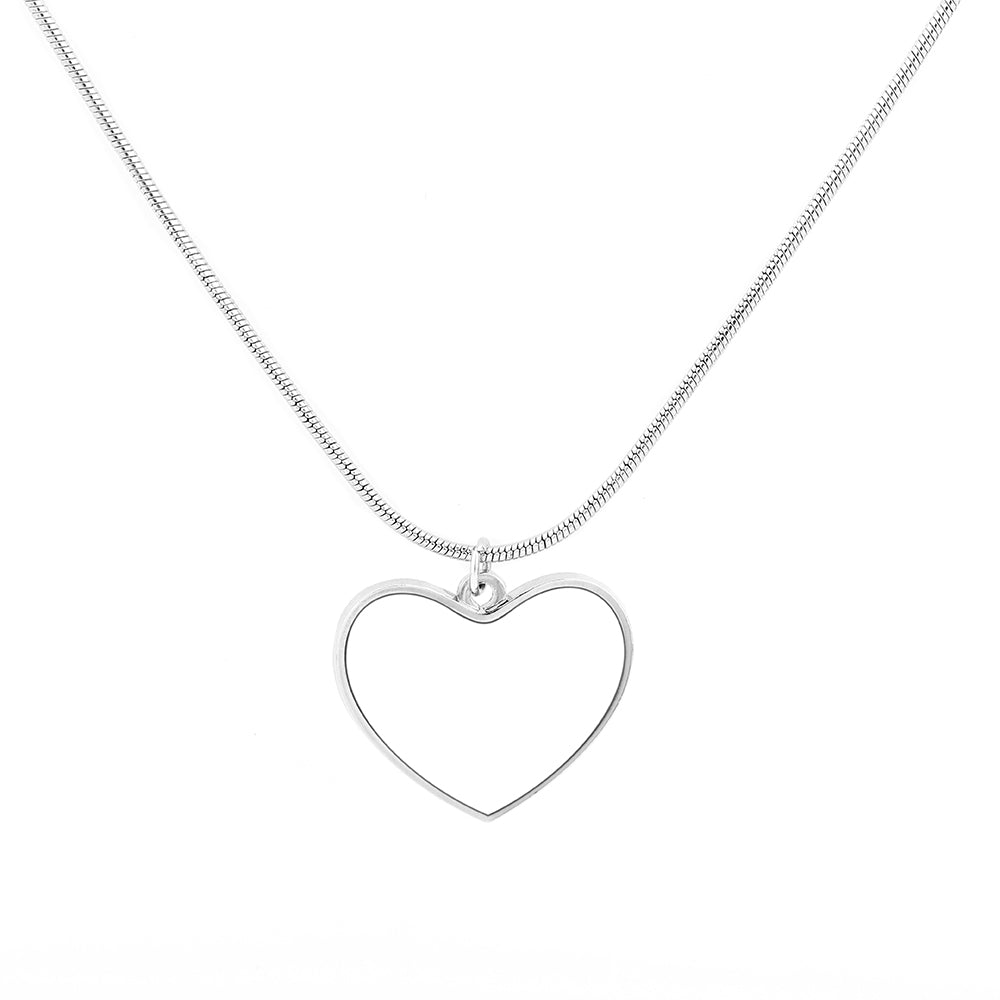 Silver heart outline pendant necklace for sublimation or laser engraving on white background