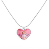 Heart-shaped sublimation photo necklace blank with baby picture insert on silver chain