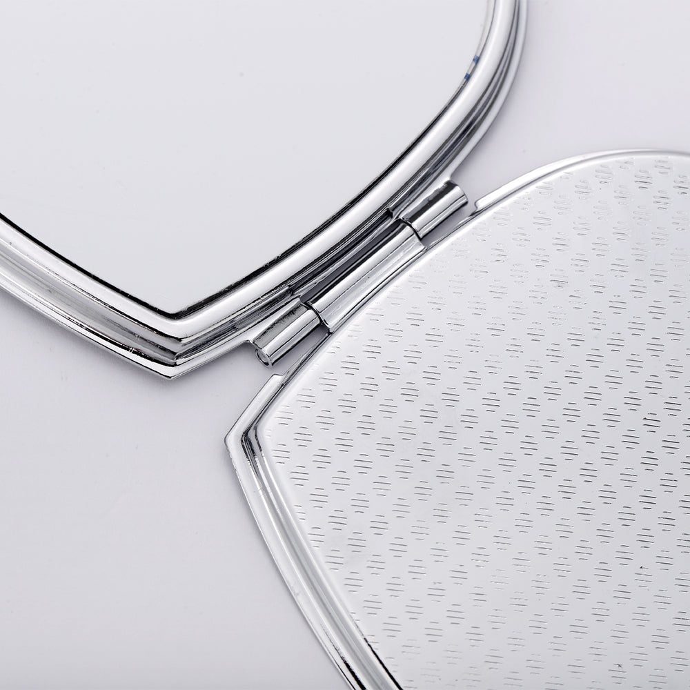 Heart-shaped silver pocket mirror blank, ideal for sublimation or laser engraving projects
