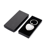 Heart-shaped metal keyring for sublimation or laser engraving in a black gift box