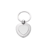 Silver heart-shaped metal keyring with textured edge, ideal for sublimation or laser engraving