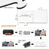 MDF Couple Coaster Set sublimation process guide showing blank to printed transformation using heat press at 195°C for 60 seconds.