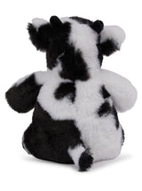 Back view of Mumbles Black & White Cow - Sublimation Blank stuffed animal, featuring black and white fur ideal for custom designs.