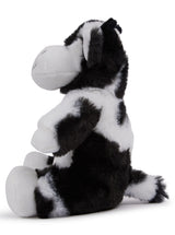 Left profile of Mumbles Black & White Cow - Sublimation Blank teddy bear, showcasing its plush texture and sublimation-ready surface.