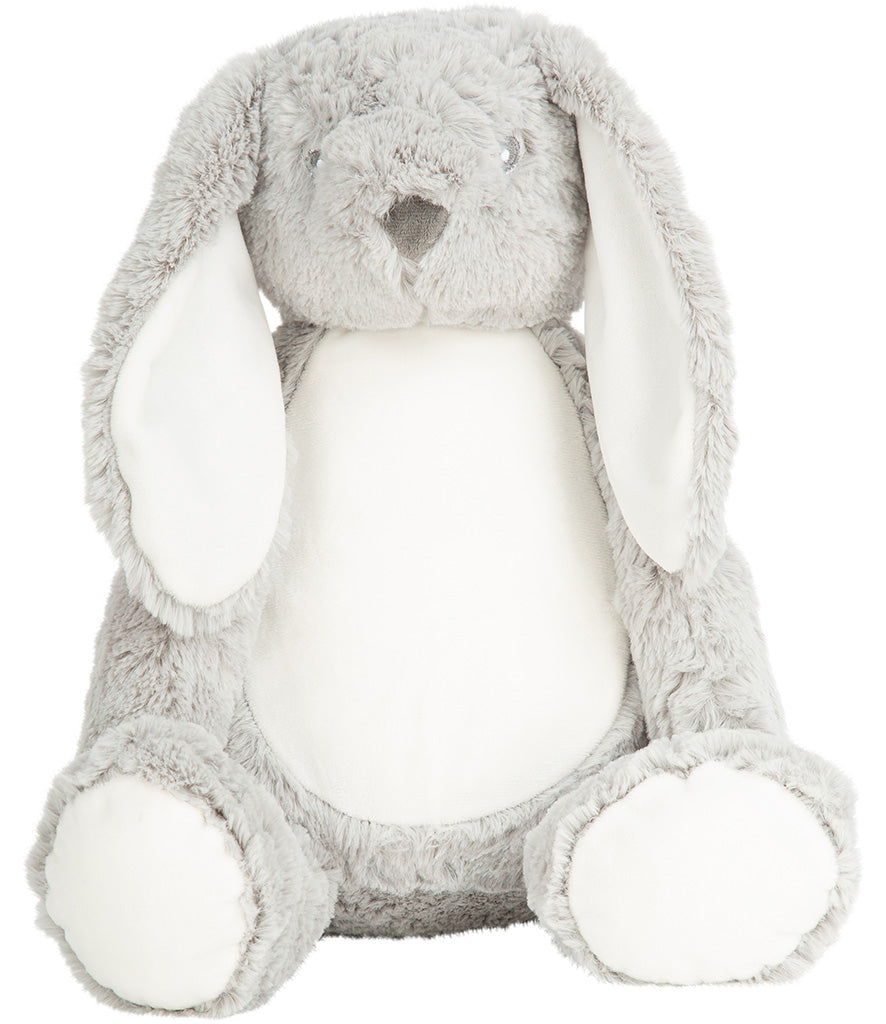 Mumbles Zippie grey bunny, a soft plush toy with grey fur and white belly, perfect for cuddling or gifts.