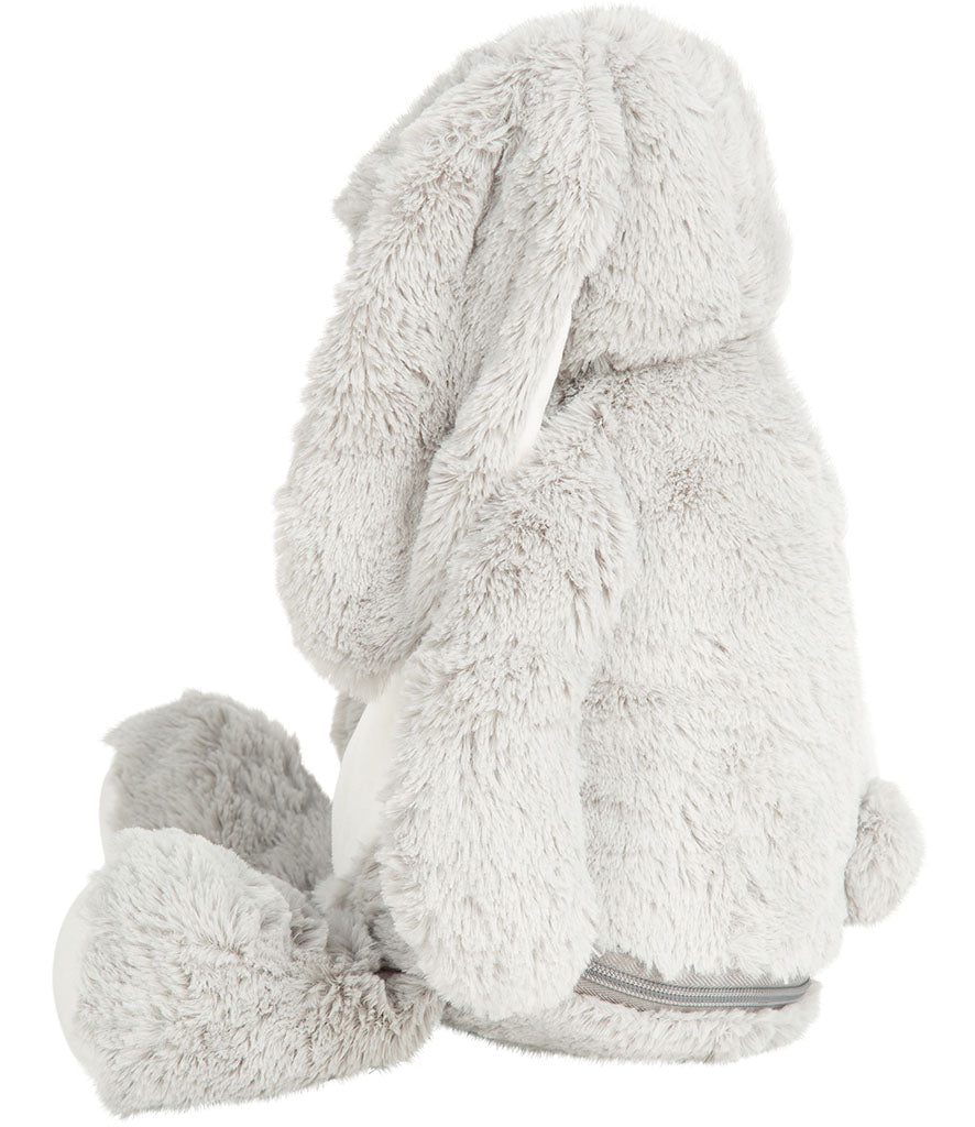 Mumbles Zippie grey bunny plush toy showing soft grey fur and cuddly design, perfect for gifts and personalising.
