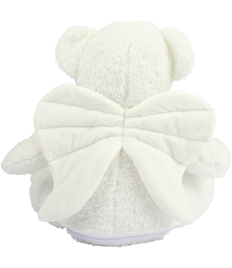 Mumbles Zippie white angel Bear featuring soft fur and angel wings, perfect for gifts and keepsakes.