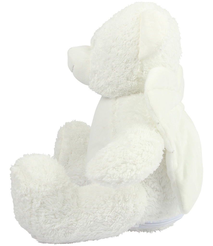 Mumbles Zippie white angel Bear sitting with soft fur and angel wings, perfect companion for gifts and keepsakes.