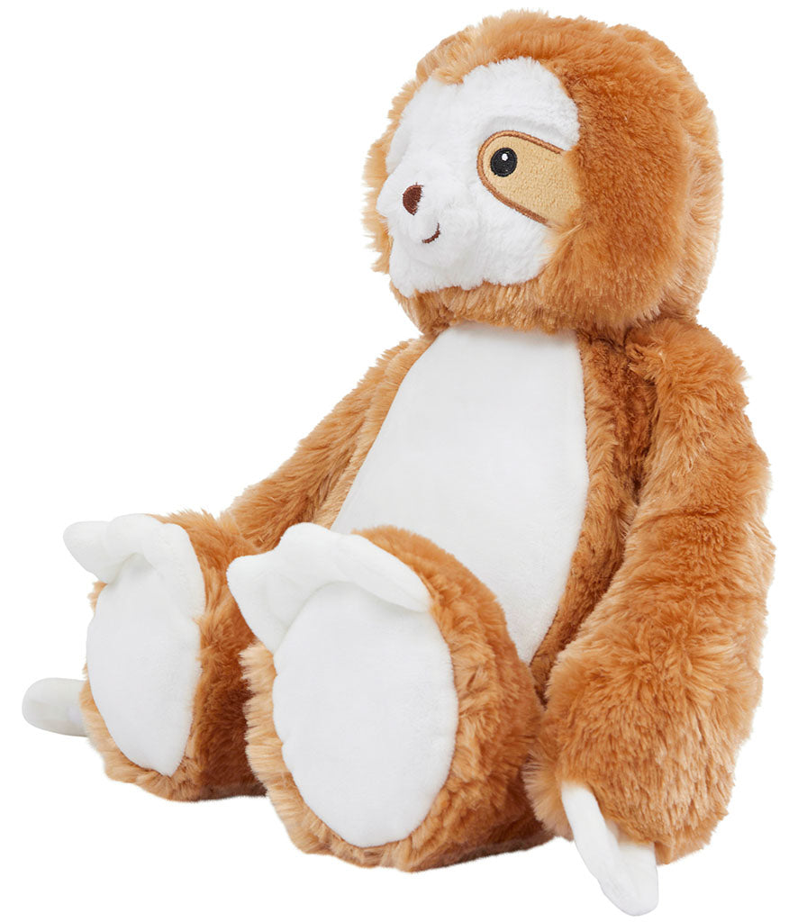 Mumbles Zippie Brown Sloth plush toy with soft brown fur and a friendly expression, perfect for cuddling and personalization.